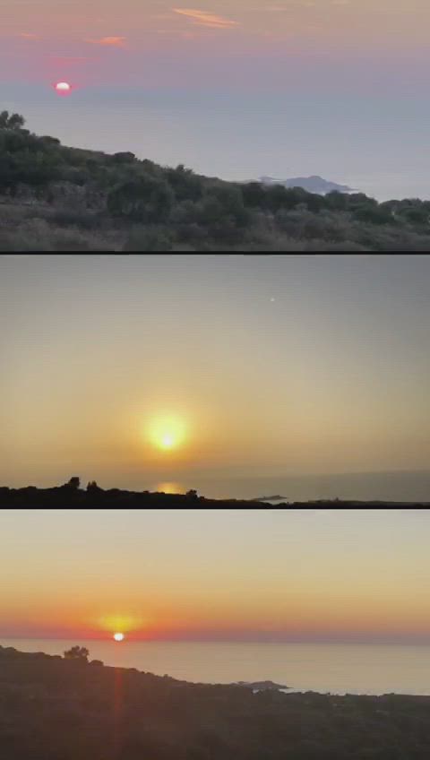 Tre tramonti sul mare fotografati dalla zona di Domus de Janas